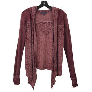 American Eagle Open Front Hooded Cardigan Womens Size S Lightweight Burgundy